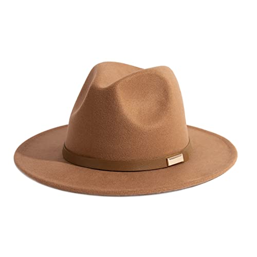 Fedora Hats for Men Wide Brim Panama Hat with Classic Belt - color: Z-beige Belt Khaki
