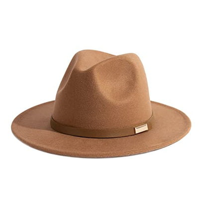 Fedora Hats for Men Wide Brim Panama Hat with Classic Belt - color: Z-beige Belt Khaki