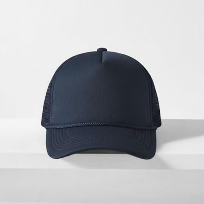 CHOK.LIDS Blank Foam Trucker Hat, Retro Mesh Rope Snapback Cap, Men Women - color: Curved Brim (Navy)