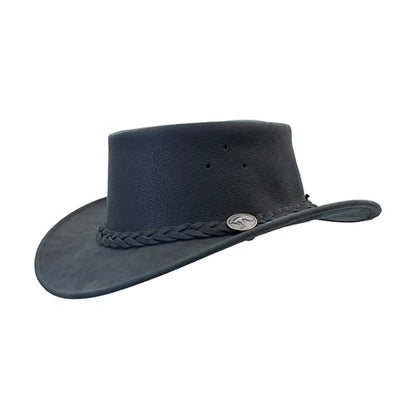 1035 Full Grain - Australian Cattle Leather Cowboy Hat - Foldable, Lightweight, Durable, Water Resistant - color: Black, size: Large