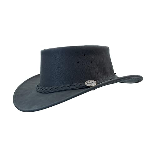 1035 Full Grain - Australian Cattle Leather Cowboy Hat - Foldable, Lightweight, Durable, Water Resistant - color: Black, size: X-Large