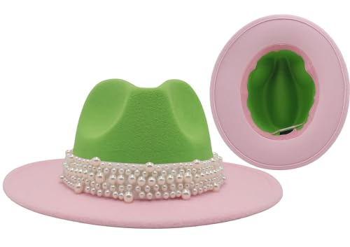 Felt Panama Hats Classic Wide Brim Fedoras Dress Hat - color: Pink+green 2
