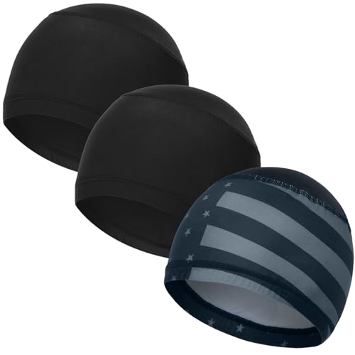 Cooling Skull Caps Helmet Liner Hard Hat Sweat Liner Motorcycle Cycling Cap - color: 3pcs (2pcs Black+1pcs Us Flag)