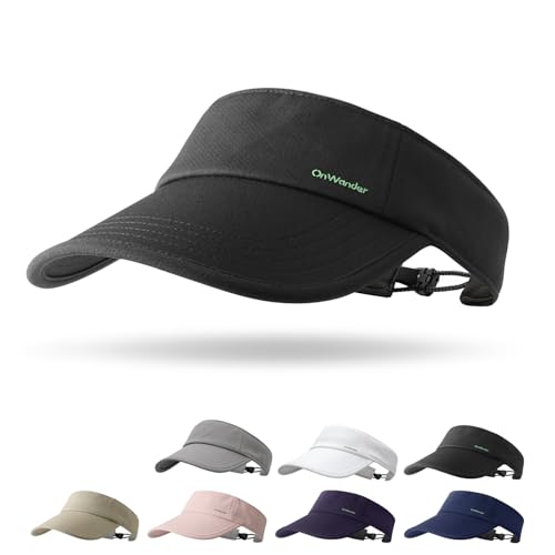 Sun Visor Hats for Women Men - Wide Brim Quick Dry Adjustable Hat - color: Black