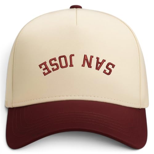 Trendy Apparel Shop San Jose Upside Down Embroidered 5 Panel Two Tone Vintage Ball Cap - color: Natural Burgundy