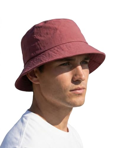 Zylioo XL XXL Bucket Hat for Big Heads, Quick Dry Travel Sun Hat with Strap - color: Burgundy, size: X-Large-XX-Large