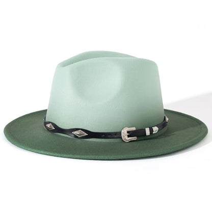 Lisianthus Gradient Color Fedora Hat for Women & Men - color: Black Band, Green