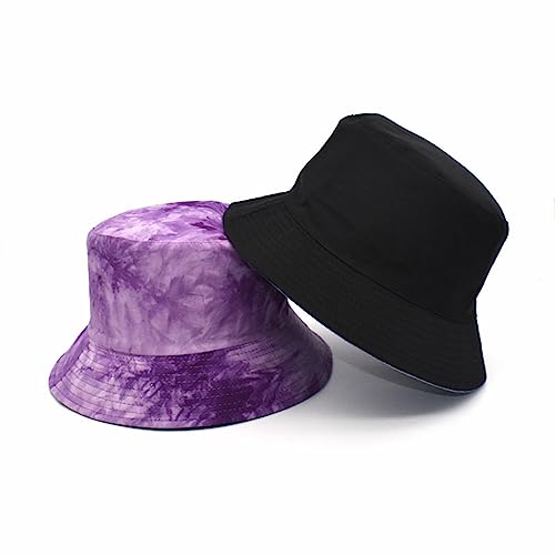 Tie Dye Bucket Hat Reversible Cotton Multicolored Fisherman Cap Packable Sun Hat - color: Purple