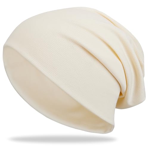 vidsel Slouchy Beanie Hats for Women & Men Cotton Knit Cuffed Skull Cap - color: 1-creamy Apricot