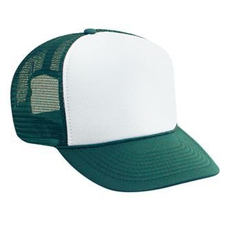 OTTO Polyester Foam Front 5 Panel High Crown Mesh Back Trucker Hat - color: Dk.grn/Wht/Dk.grn