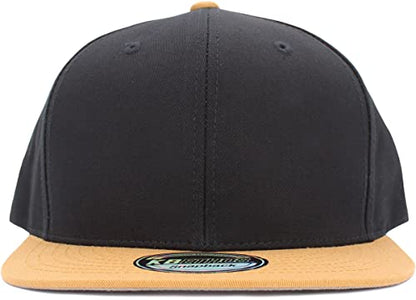 KBETHOS Classic Snapback Hat Blank Cap Underbrim Cotton Wool Blend Flat Visor Adjustable Unisex - color: Black Wheat