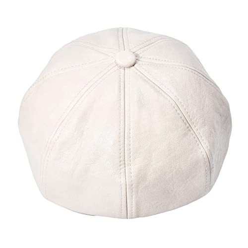 ZLYC Womens PU Leather Newsboy Caps Gatsby Cabbie Hat for Girls - color: Cream White, size: Medium
