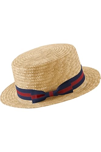 BABEYOND Men's Straw Boater Hat, 1920s Gatsby Summer Costume Accessory - color: Blue Red, size: Large-X-Large