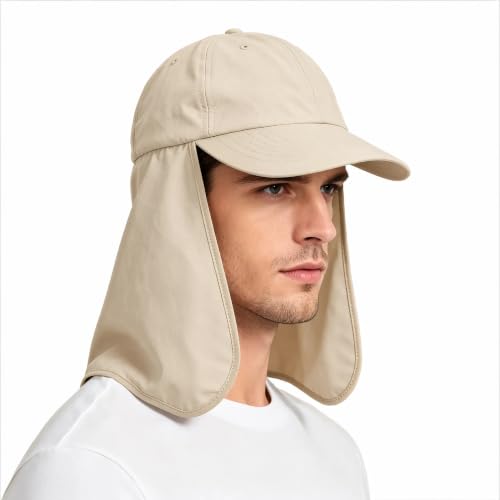 Solaris Mens Sun Hat Neck Flap 2 in 1 Foldable Waterproof UPF 50+ Baseball Cap Fishing Hiking Outdoor - color: #5 Tan