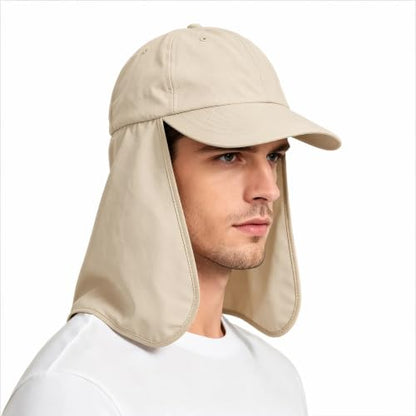 Solaris Mens Sun Hat Neck Flap 2 in 1 Foldable Waterproof UPF 50+ Baseball Cap Fishing Hiking Outdoor - color: #5 Tan