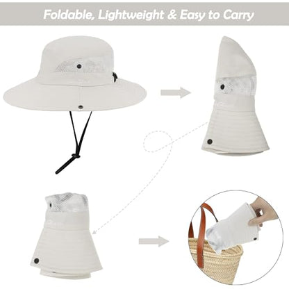 Women's Outdoor-UV-Protection-Foldable-Sun-Hats-Wide-Brim Hat Ponytail-Hole - color: Beige