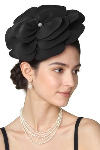 BABEYOND Fascinators Hats for Women Layered Flower Tea Party Derby Hats - color: Black