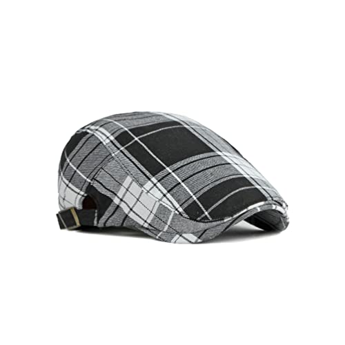 WITHMOONS Adjustable Colorful Plaid Flat Cap Newsboy Cabbie Gatsby Golf Beret Hat YZ30109 - color: Black