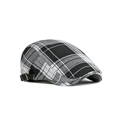 WITHMOONS Adjustable Colorful Plaid Flat Cap Newsboy Cabbie Gatsby Golf Beret Hat YZ30109 - color: Black