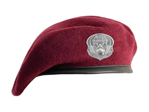 Unlined Maroon Beret with Leather Sweatband with Air Force Pararescue Beret Crest (Military Issued)-Veteran Owned Business - size: 7 7/8