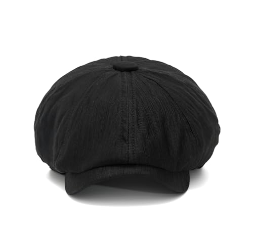 Quanhaigou Newsboy Flat Cap, Men's Vintage Gatsby Ivy Cabbie Hat, Beret Golf Driving Hats - color: Casual Black