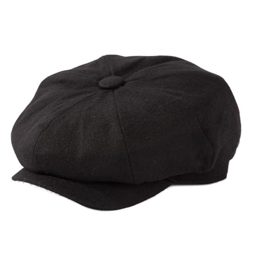 TOP-EX Wool Tweed Newsboy Cap for Men 8 Panel Vintage Flat Ivy Hat - color: Black, size: XX-Large