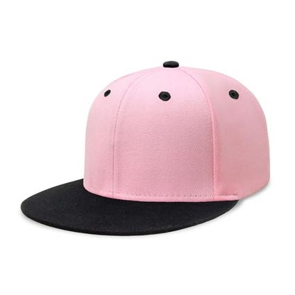 CHOK.LIDS Classic Snapback Flat Bill Hat Blank Adjustable Baseball Cap - color: Light Pink/Black