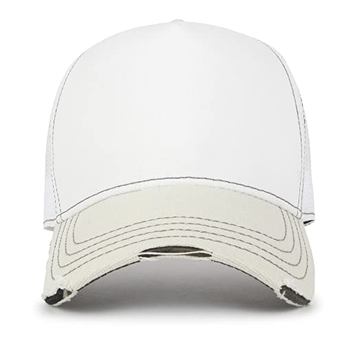 ililily Solid Color Vintage Distressed Mesh Blank Trucker Hat Baseball Cap - color: White&camo - Premium, size: Medium