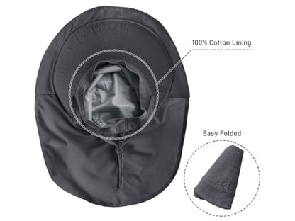 Womens Sun Hat UPF 50+ Wide Brim and Ponytail Hole, Hiking Safari Hat with Neck Flap… - color: Dark Grey+dark Grey