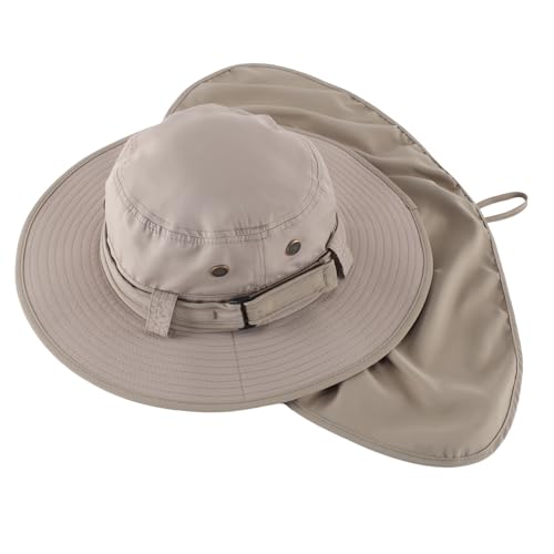 Home Prefer UPF50 Mens Sun Hat with Neck Flap Quick Dry UV Protection Cap Womens Wide Brim Fishing Hat Neck Flap Beach Garden - color: Smoky Gray