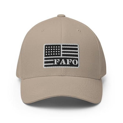 FX FAFO USA Flag Fitted Hat Embroidered Curved Bill Mid Crown Closed-Back Structured Twill Cap - color: Khaki, size: Large-X-Large