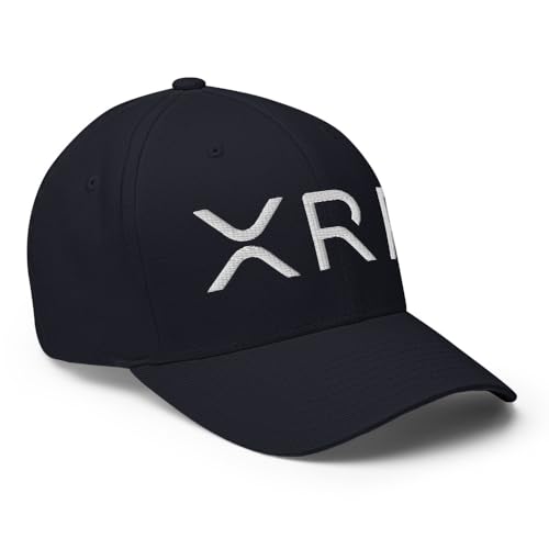 FX XRP Crypto Fitted Hat Embroidered Curved Bill Mid Crown Closed-Back Structured Twill Cap - color: Dark Navy, size: Small-Medium
