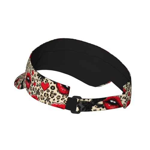 Sports Sun Visor Hat for Men Women, Adjustable Breathable Golf Tennis Cap - color: Sexy Leopard Print Lips