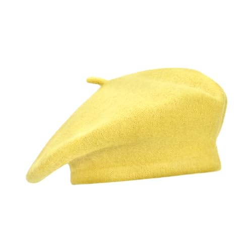 Gllutt Women Wool Beret Hat French Style Solid Color - color: Banana Yellow