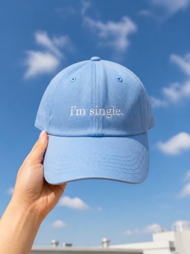 I'm Single Funny Embroidered Baseball Cap, Washed Cotton Adjustable for Women Men, Vintage Casual Cap, Statement Gift - color: Babyblue