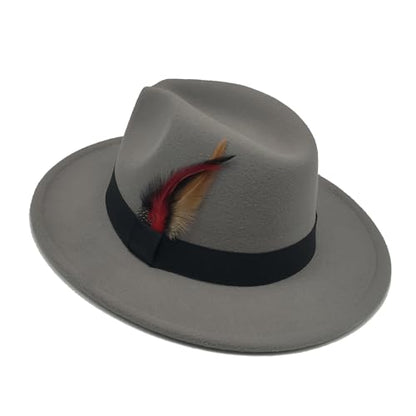 Mens Fedora Hats Classic Wide Brim Fedora Hat for Women Men Dress Hats Panama Hat with Band - color: Light Grey