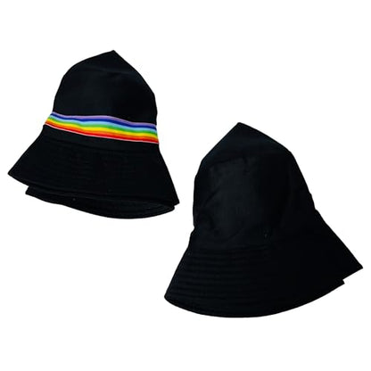 Pride Unisex Bucket Hat Reversible Double-Side-Wear Packable for Travel, Outdoors, and Beach - color: Black With Rainbow Band