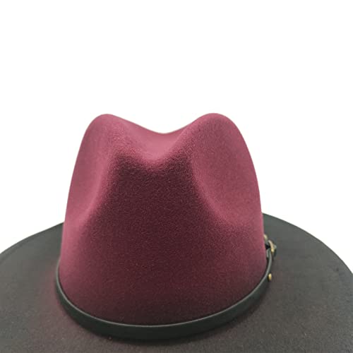 Willheoy Wide Brim Fedora Hats for Women & Men Two Tone Felt Hat Gradient Dress Hat - color: Wine