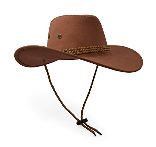 Cowboy Hat, Sun Hat Faux Felt Leather Suede Travel Cap Western Hat Outdoor Sun Protect - color: Brown