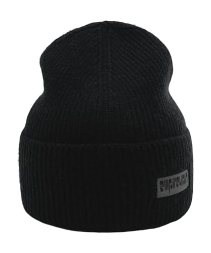EMPIRELION Warm Cuffed Beanie for Winter, 9 cm Extra-Warm Fold, 42-30-28 Stretch Yarn, Wind-Resistant, One Size - color: Black