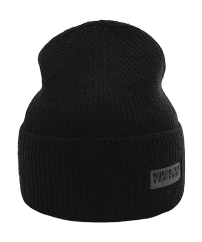 EMPIRELION Warm Cuffed Beanie for Winter, 9 cm Extra-Warm Fold, 42-30-28 Stretch Yarn, Wind-Resistant, One Size - color: Black
