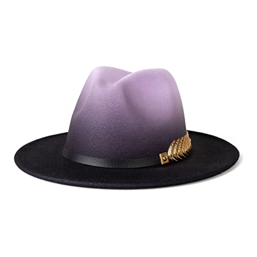 Women Gradient Color Fedora Wide Brim Felt Hat - color: Purple/Black