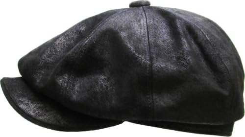 KBETHOS Leather Ascot Made in USA Ivy Collection Classic Newsboy Caps - color: (B) Leather - Black, size: Small-Medium