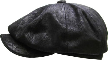 KBETHOS Leather Ascot Made in USA Ivy Collection Classic Newsboy Caps - color: (B) Leather - Black, size: Small-Medium