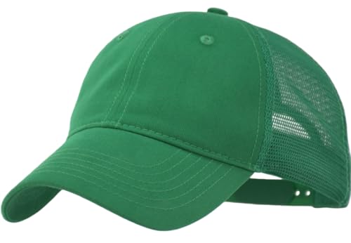 Vintage Washed Soft Crown Baseball Cap Plain Snapback Trucker Hat Men Women Adjustable Distressed Mesh-Back Ball Cap - color: Kelly, size: One Size