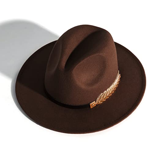 Women's Wide Brim Fedora Panama Hat - color: Coffee-1