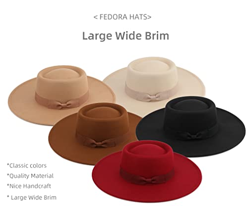 Pro Celia Big Wide Brim Women Fedora Hat - color: Oval-black