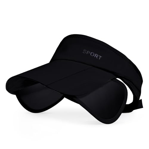 Summer Sun Visor for Women, Adjustable Sport Visor Hat with Retractable Brim, UV Protection Beach Tennis Golf Cap - color: Black