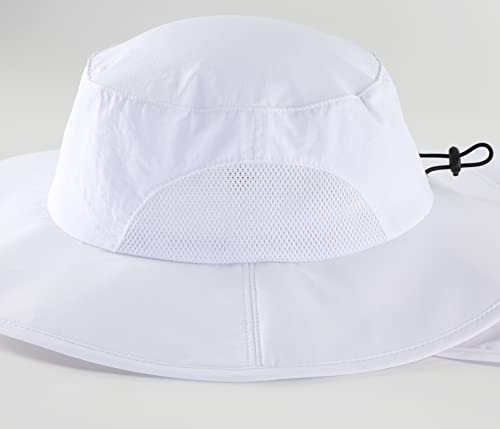 Home Prefer Outdoor UPF50+ Mens Sun Hat with Neck Flap Womens UV Protection Hat Wide Brim Safari Fishing Hiking Gardening Hat - color: White