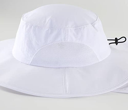 Home Prefer Outdoor UPF50+ Mens Sun Hat with Neck Flap Womens UV Protection Hat Wide Brim Safari Fishing Hiking Gardening Hat - color: White